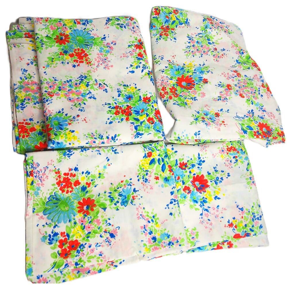 Vintage Wamsutta Ultracale Pacific Floral Multicolor Full Size Sheet Set